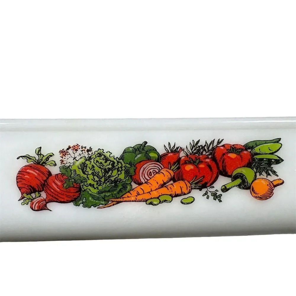 Vintage Glasbake Milk Glass Pan 1.5 Qt Vegetable Medley Design